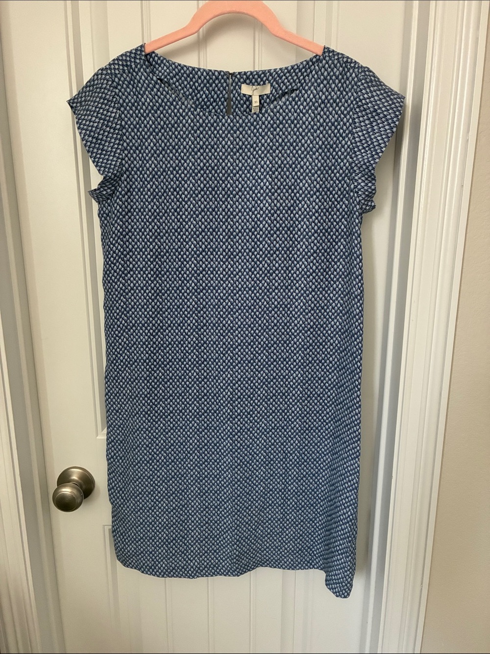 Women's Blue Patterned Shift Dress 100% Silk